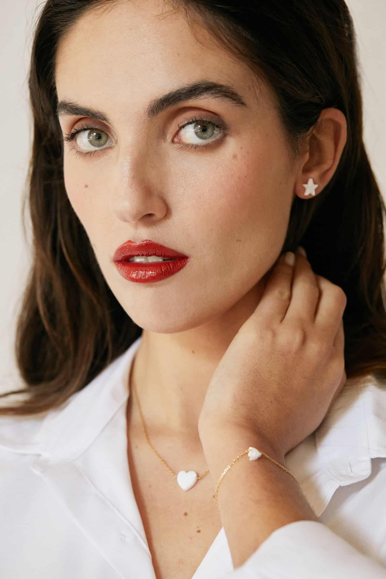 Photo portée Boucles D'oreilles Percées Argent Opaline