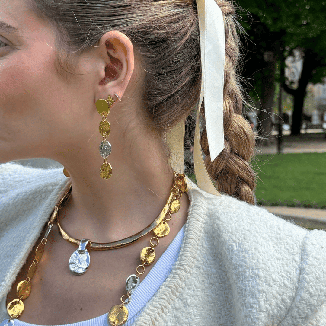 Photo portée Boucles D'oreilles Percées Doré Argenté Mille Et Une Nuit