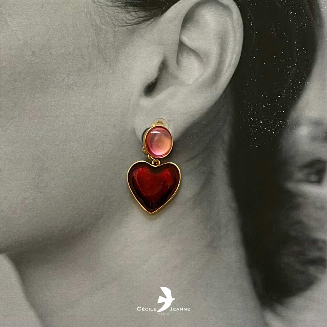 Photo portée Boucles D'oreilles Clips Doré Coeur