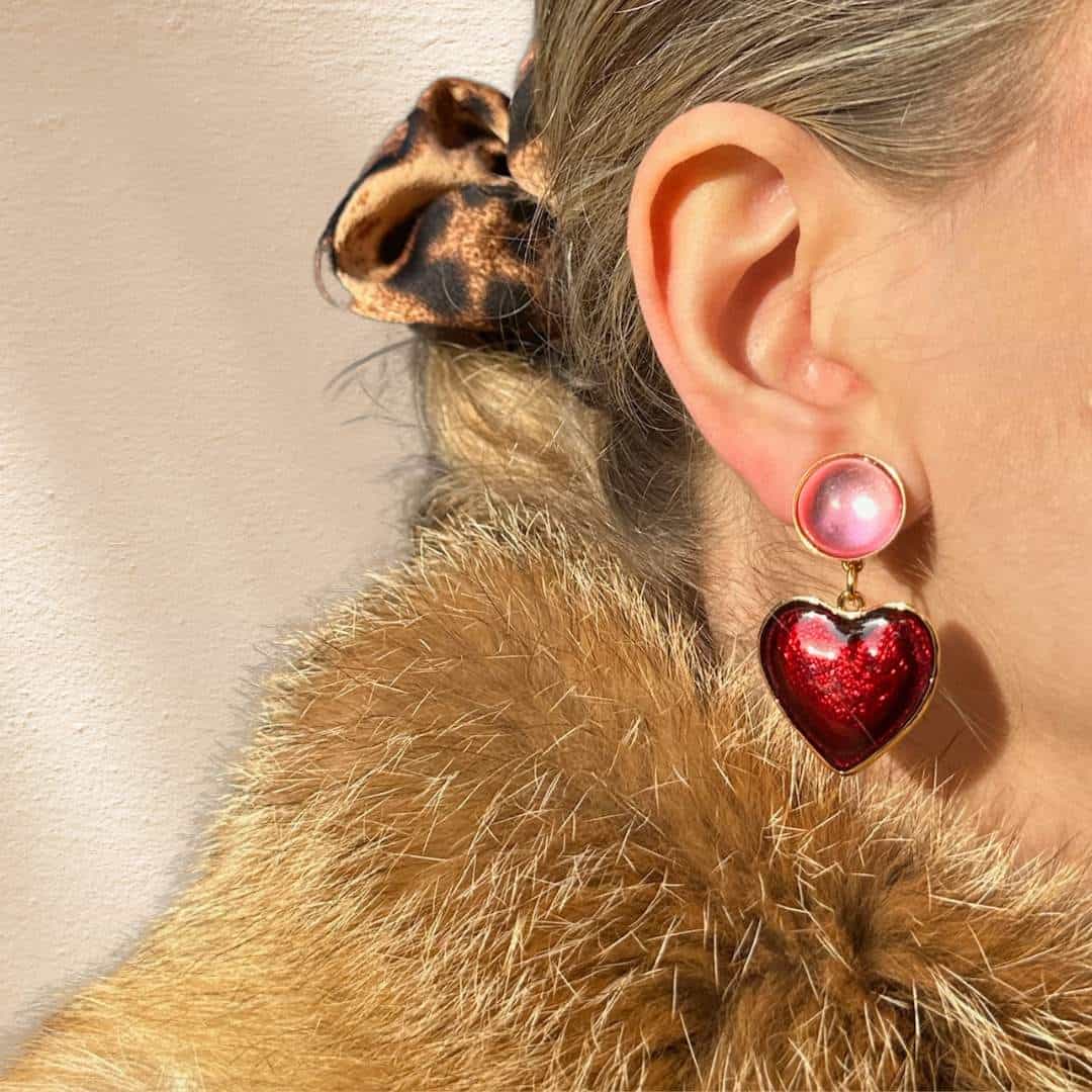 Photo portée Boucles D'oreilles Clips Doré Coeur