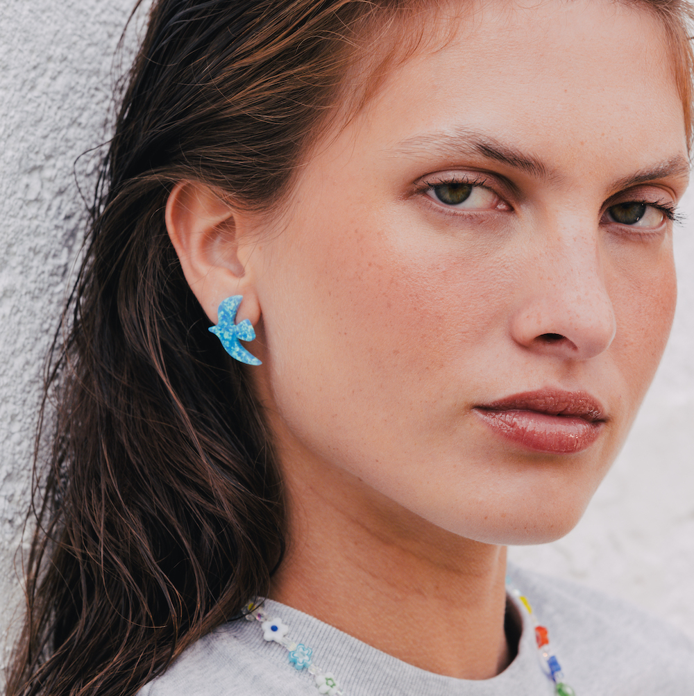 Photo portée Boucles D'oreilles Percées Argent Opaline